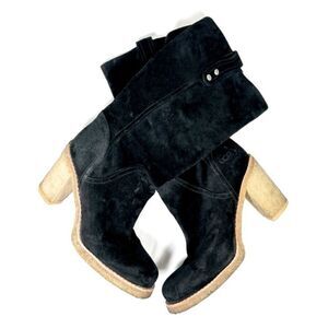UGG Josie Convertible Knee High Heel Tall Boots Round Toe Suede Leather Black